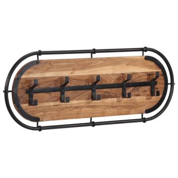 Wall-mounted Coat Rack with 5 Hooks | Solid Acacia Wood