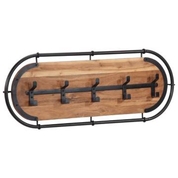 Wall-mounted Coat Rack with 5 Hooks | Solid Acacia Wood