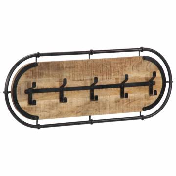 Wall-Mounted Coat Rack with 5 Hooks - Solid Mango Wood