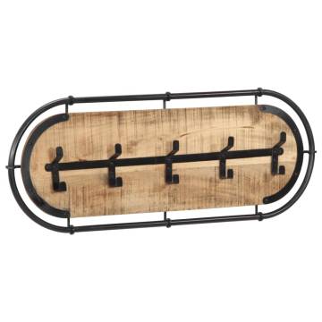 Wall-Mounted Coat Rack with 5 Hooks - Solid Mango Wood