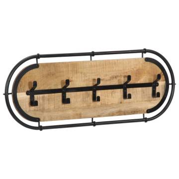 Wall-Mounted Coat Rack with 5 Hooks - Solid Mango Wood