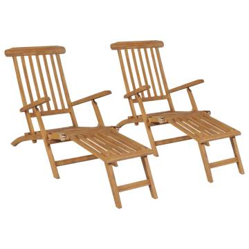 Deck Chairs with Footrests - 2 pcs Solid Teak Wood | HipoMarket