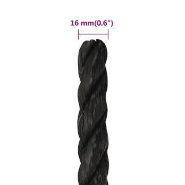 Durable Black Work Rope 16mm x 25m - Polypropylene for All Uses