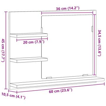 Concrete Grey Bathroom Mirror Cabinet - 60x10.5x45 cm