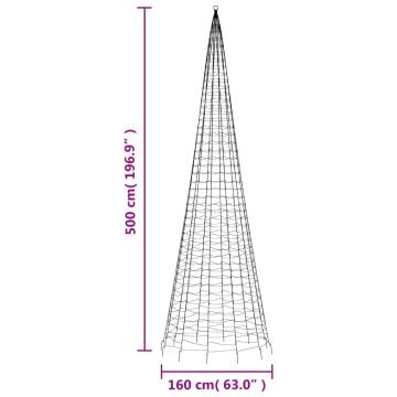 Christmas Tree Light on Flagpole - 1534 LEDs Warm White - 500 cm