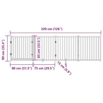 Dog Gate with Door - Foldable 4 Panels 320 cm Solid Wood