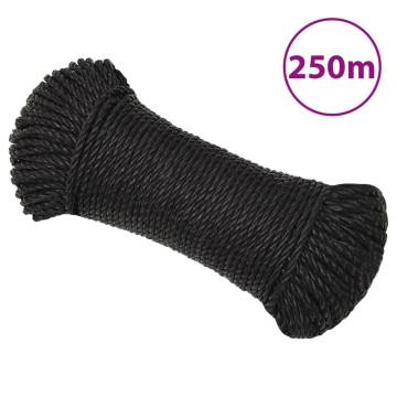 6mm Black Polypropylene Work Rope - 250m Length | HipoMarket