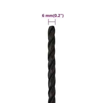 6mm Black Polypropylene Work Rope - 250m Length | HipoMarket