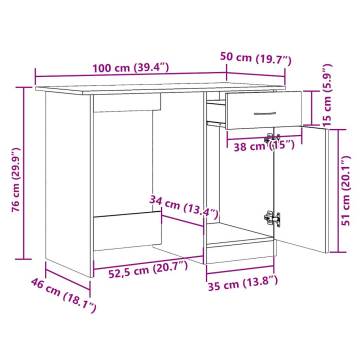 Desk Old Wood 100x50x76 cm - Durable Engineered Wood