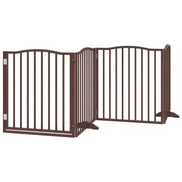 Dog Gate with Door - Foldable 10 Panels, Brown Poplar Wood