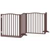 Dog Gate with Door - Foldable 10 Panels, Brown Poplar Wood