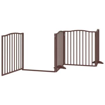 Dog Gate with Door - Foldable 10 Panels, Brown Poplar Wood