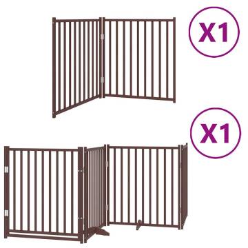 Foldable 6-Panel Dog Gate with Door - Brown Poplar Wood