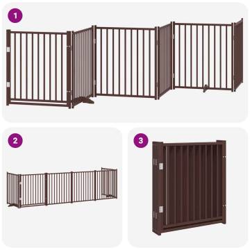 Foldable 6-Panel Dog Gate with Door - Brown Poplar Wood