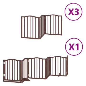 Foldable Dog Gate with Door - 15 Panels Brown Poplar Wood