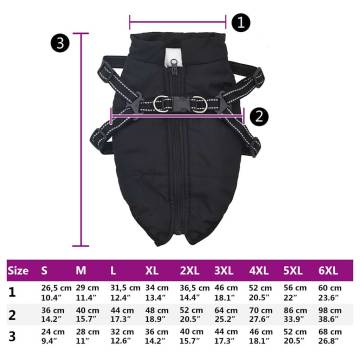 Dog Coat with Harness - Waterproof & Reflective Black XL