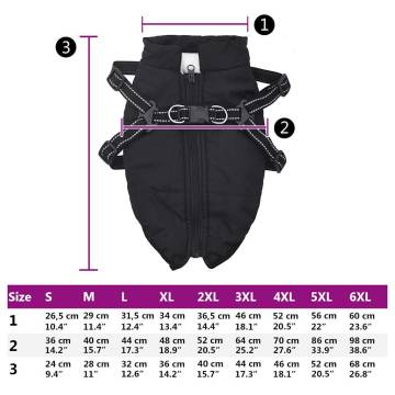 Dog Coat with Harness - Waterproof, Reflective, Black 2XL