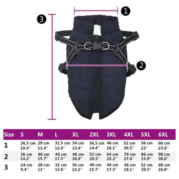 Waterproof Reflective Dog Coat with Harness - Navy Blue 2XL