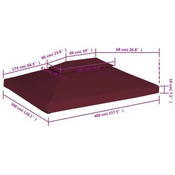 2-Tier Gazebo Top Cover 310 g/m² 4x3 m Bordeaux | Hipomarket