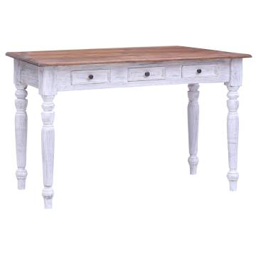 White Mahogany Desk with 3 Drawers - Rustic Charm & Functionality