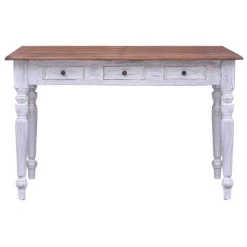 White Mahogany Desk with 3 Drawers - Rustic Charm & Functionality