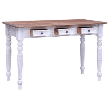 White Mahogany Desk with 3 Drawers - Rustic Charm & Functionality