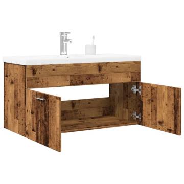 Stylish Bathroom Sink Cabinet with Built-in Basin - Old Wood