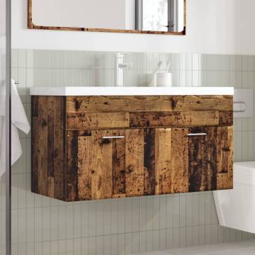 Stylish Bathroom Sink Cabinet with Built-in Basin - Old Wood