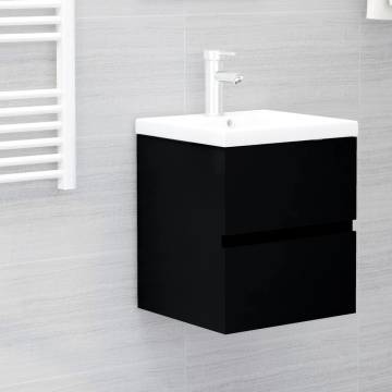 Stylish Sink Cabinet with Built-in Basin - Black Engineered Wood