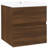 Stylish Sink Cabinet with Built-in Basin - Brown Oak Finish