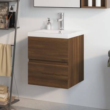 Stylish Sink Cabinet with Built-in Basin - Brown Oak | Hipomarket