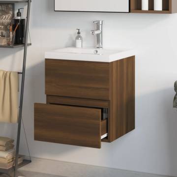 Stylish Sink Cabinet with Built-in Basin - Brown Oak | Hipomarket