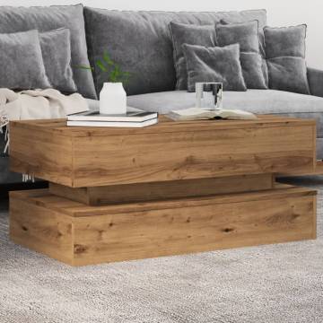 Modern Coffee Table with LED Lights - Artisian Oak 90x50 cm