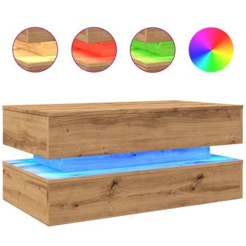 Modern Coffee Table with LED Lights - Artisian Oak 90x50 cm