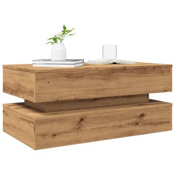 Modern Coffee Table with LED Lights - Artisian Oak 90x50 cm