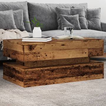 Stylish LED Coffee Table in Old Wood - 90x50 cm