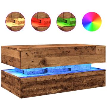 Stylish LED Coffee Table in Old Wood - 90x50 cm