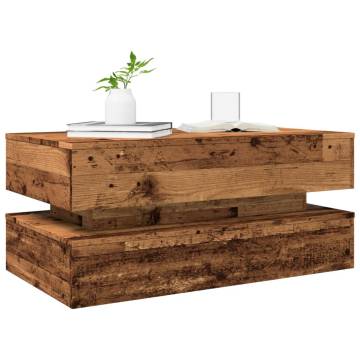 Stylish LED Coffee Table in Old Wood - 90x50 cm