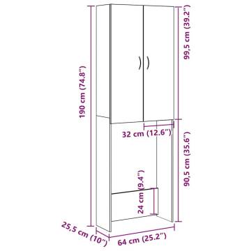 Washing Machine Cabinet Old Wood - 64x25.5x190 cm