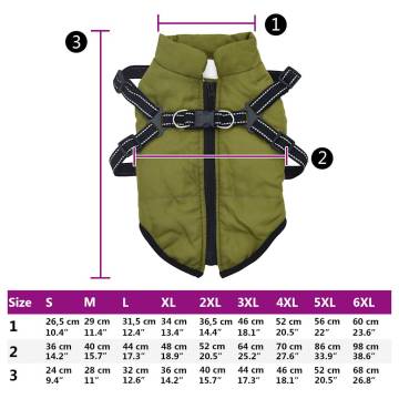 Waterproof Reflective Dog Coat with Harness - Army Green L