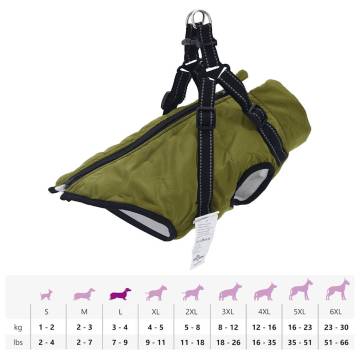 Waterproof Reflective Dog Coat with Harness - Army Green L