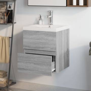 Stylish Grey Sonoma Sink Cabinet with Built-in Basin