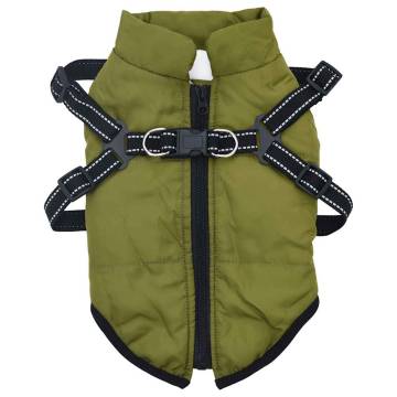 Dog Coat with Harness Waterproof Reflective - Army Green S