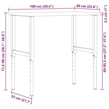 Workbench Dark Brown 100x60 cm - Solid Oak Wood | HipoMarket