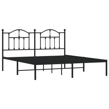 Robust Black Metal Bed Frame with Headboard - 183x213 cm