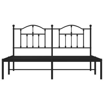 Robust Black Metal Bed Frame with Headboard - 183x213 cm