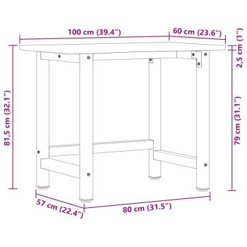 Workbench Dark Brown 100x60 cm Solid Oak - Durable & Versatile