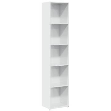 High Gloss White Bookcase - Modern Engineered Wood Storage