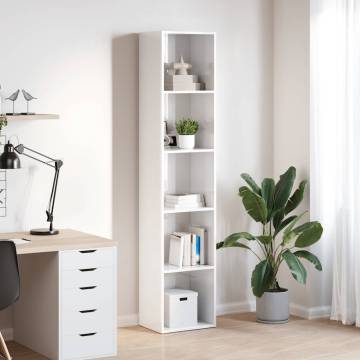 High Gloss White Bookcase - Modern Engineered Wood Storage