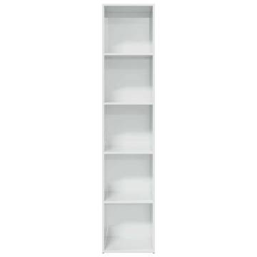 High Gloss White Bookcase - Modern Engineered Wood Storage